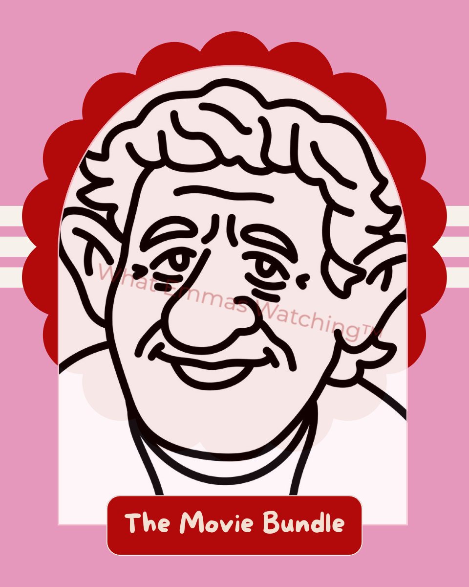 Cartoon character with a red border and text on a pink background