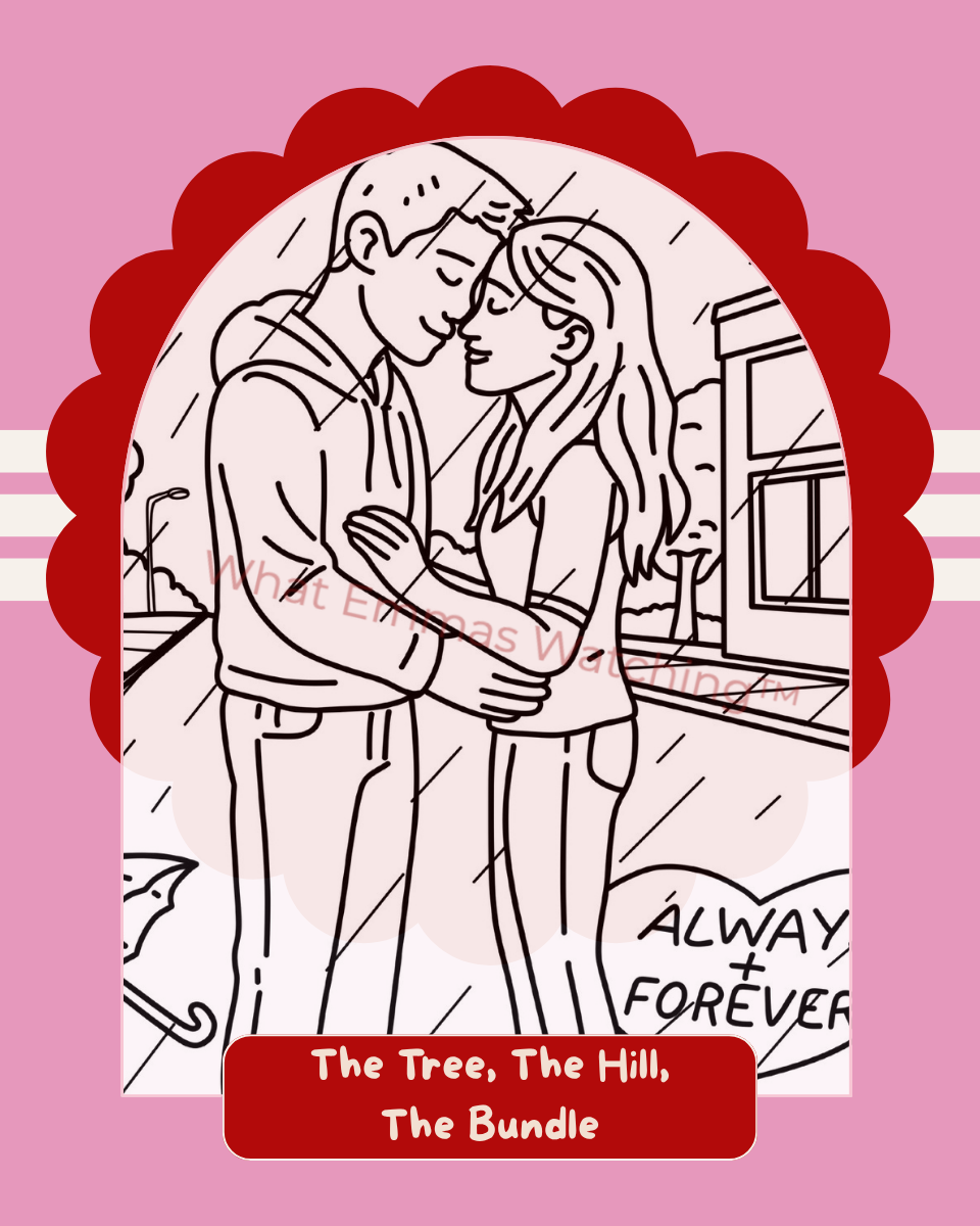 Illustration of a couple embracing with 'Always & Forever' text on a pink background