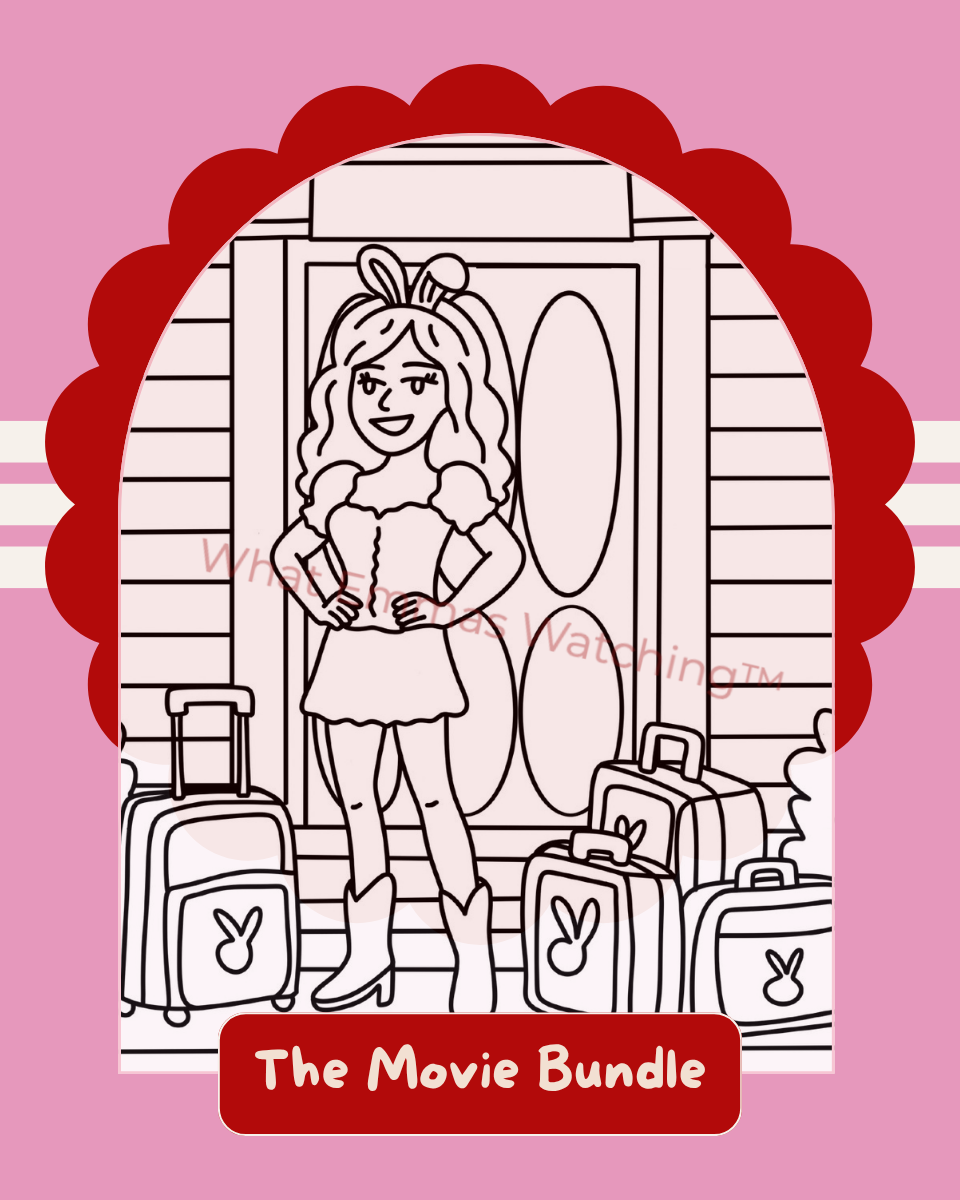 Cartoon character in a doorway with luggage, on a pink background with 'Watch Me' branding.
