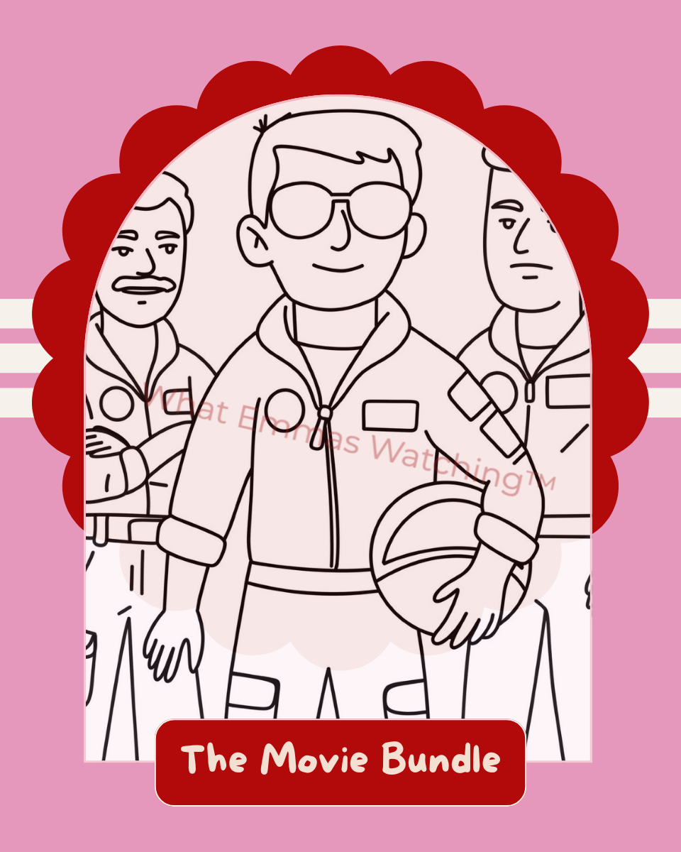 Cartoon illustration of three characters with a red border and 'The Movie Bundle' text on a pink background.