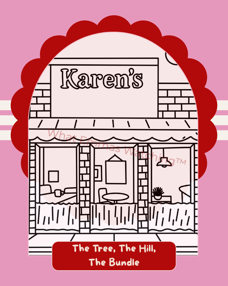 Illustration of a store front with 'Karen's' on a pink background